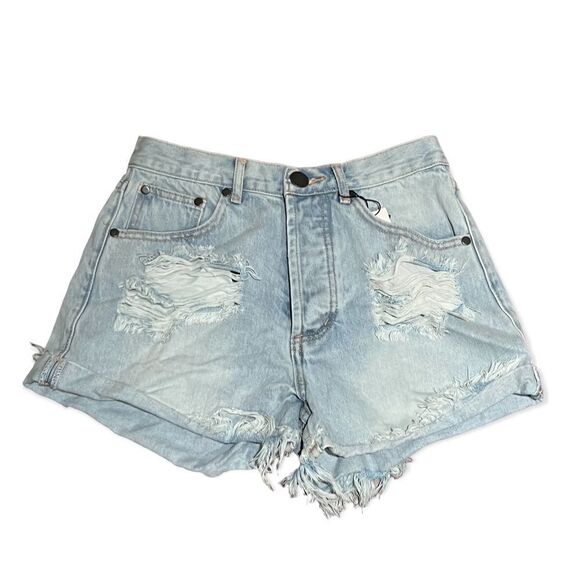 TOBI High Waisted Distress Mom Jean Shorts Stonewash - Picture 1 of 13